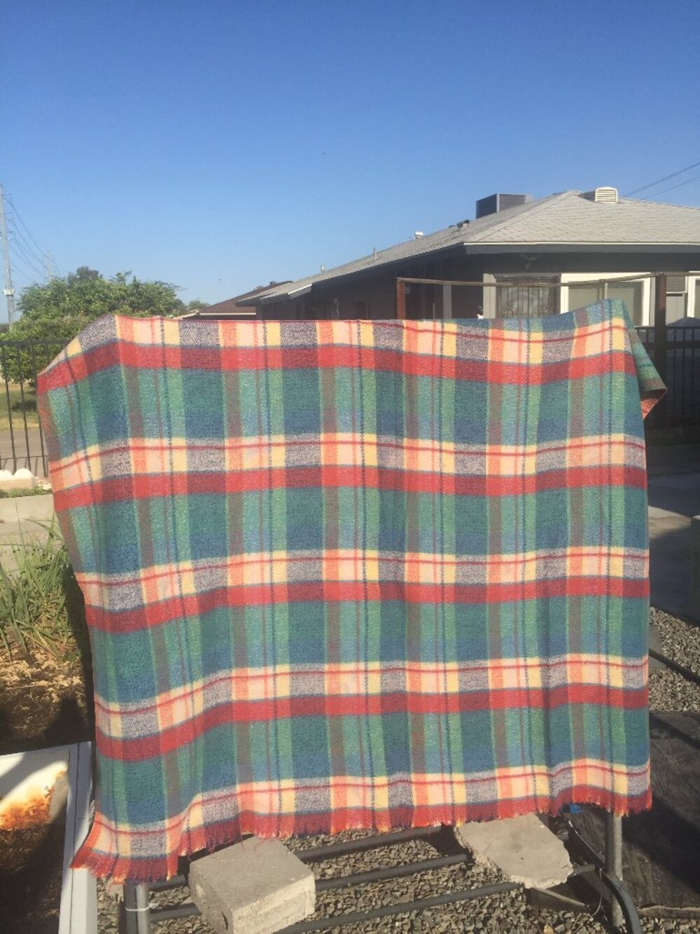 Vtg Heavy SWAN BRAND Wool Blanket Extra Long Plaid Tartan MCM Cottagecore Rustic